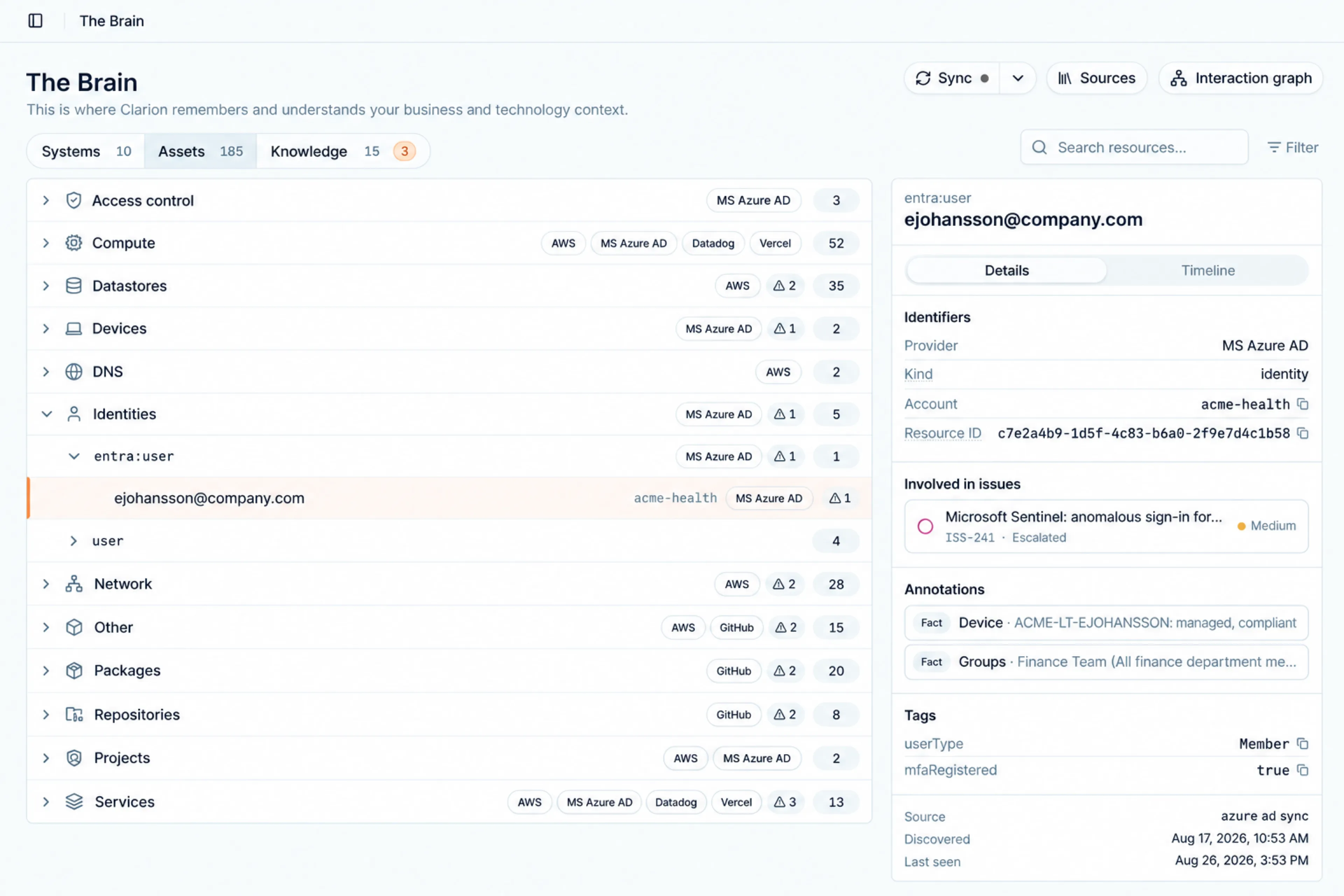 The Brain asset catalog with a selected identity