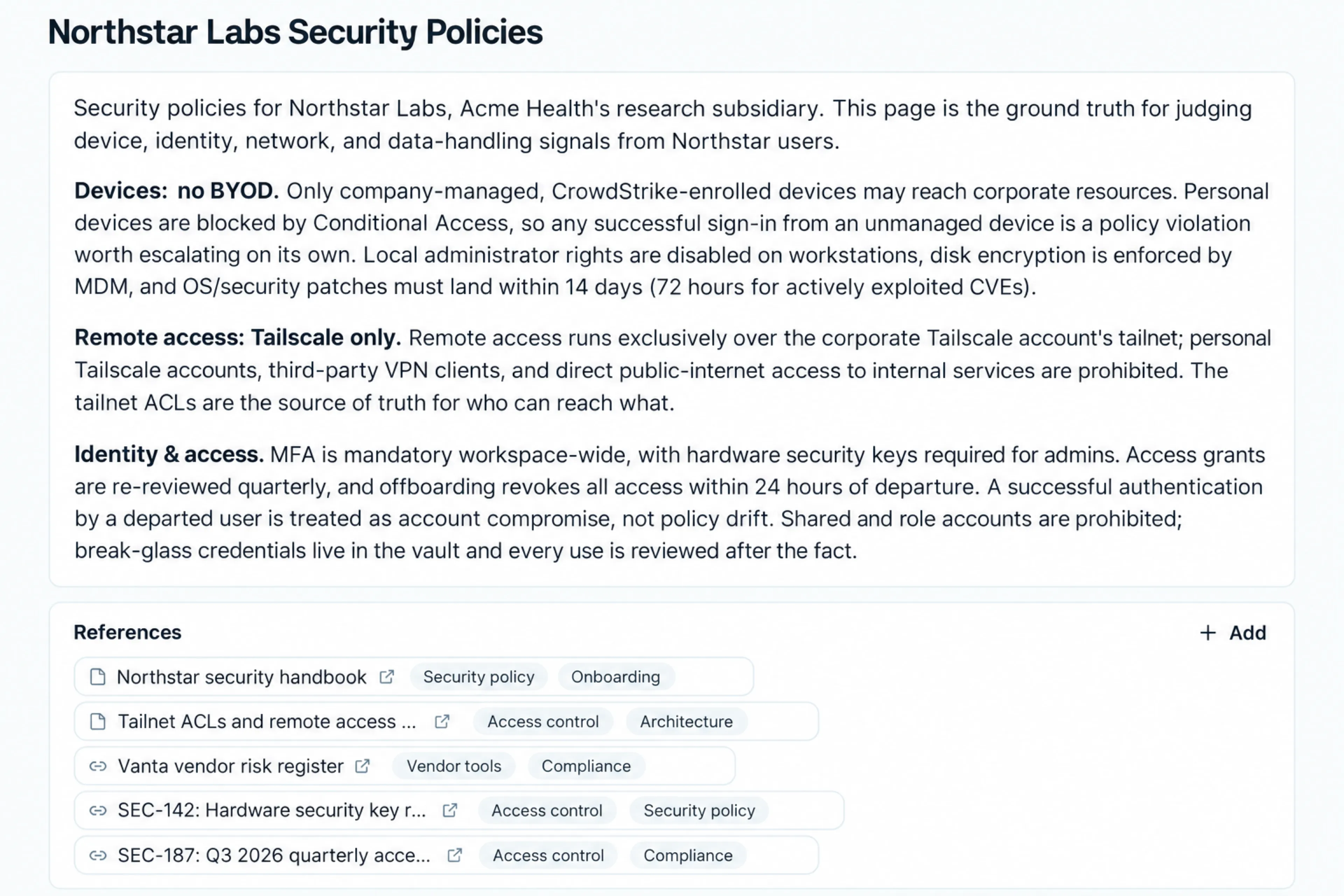 Demo security policy knowledge and linked reference documents