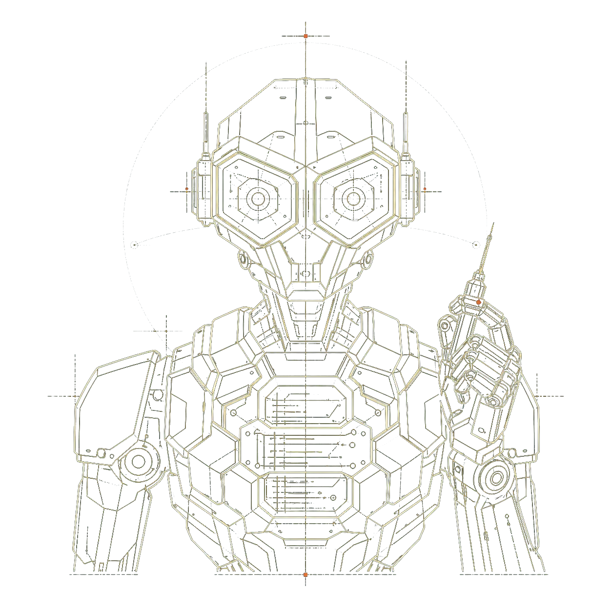 Upper-torso blueprint drawing representing the AppSec agent